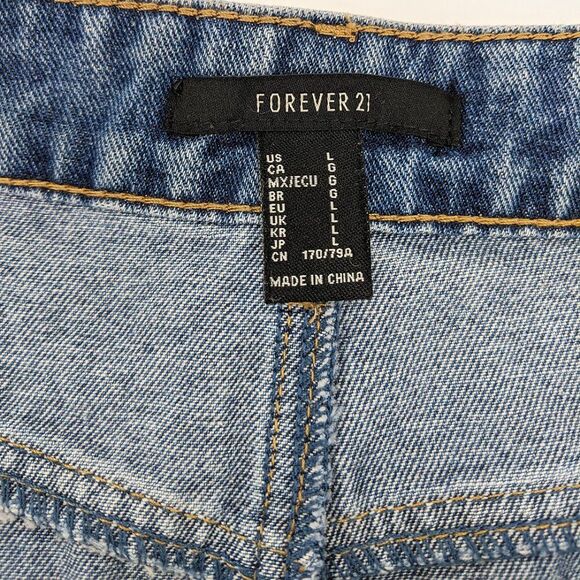 Forever 21 Women's Fringe Hem Blue Denim Jean Mini Skirt Size Large - Picture 3 of 5
